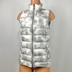Eddie Bauer Puffer Vest Jacket Full Zip EB650 Down Insulated Womens S Gray White